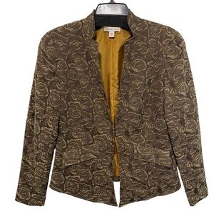 Coldwater Creek Gold Bronze Floral Patterned Lined Blazer Jacket Size 4 EUC